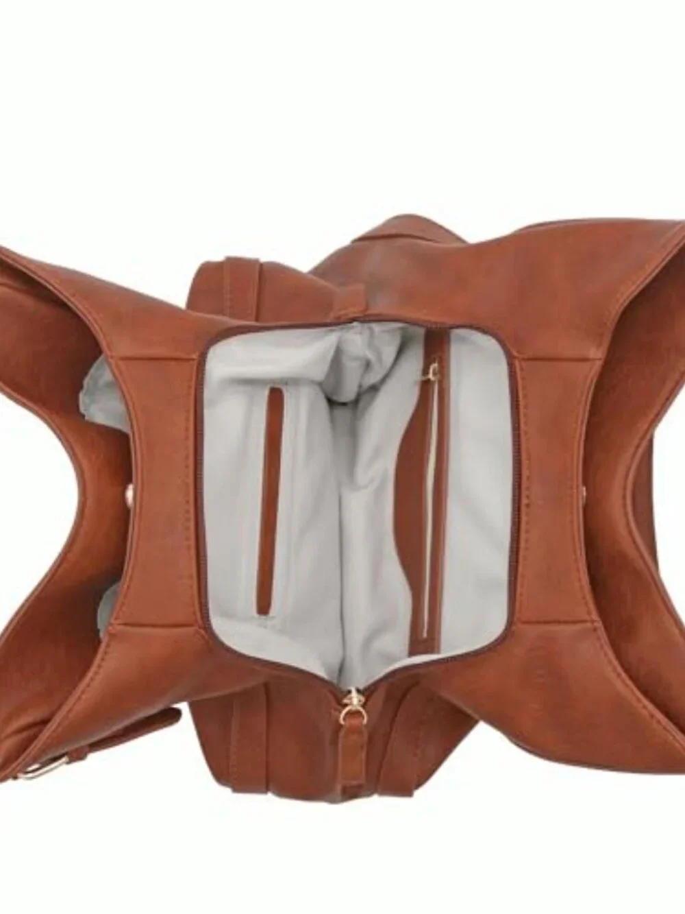 Faux Leather 3 Compartment Hobo Bag with Top Handles